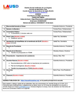 ELAC Agenda Spanish